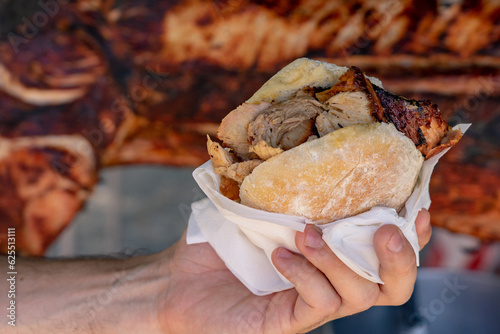 Canvas Print famous traditional portugal pork sandwich called bifana to take away