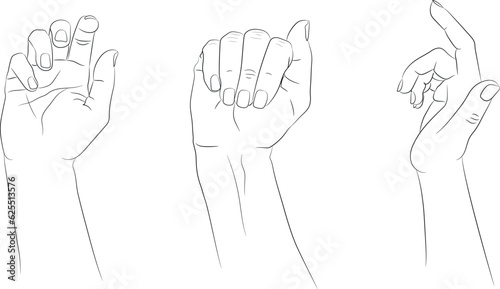 Hand drawn hands set. Hand drawn female hands empty contour isolated on white background. Vector illustration