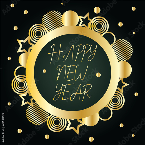 Gold frame with congratulations Happy New Year on a black background