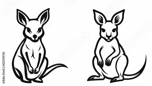Black and white kangaroos isolated