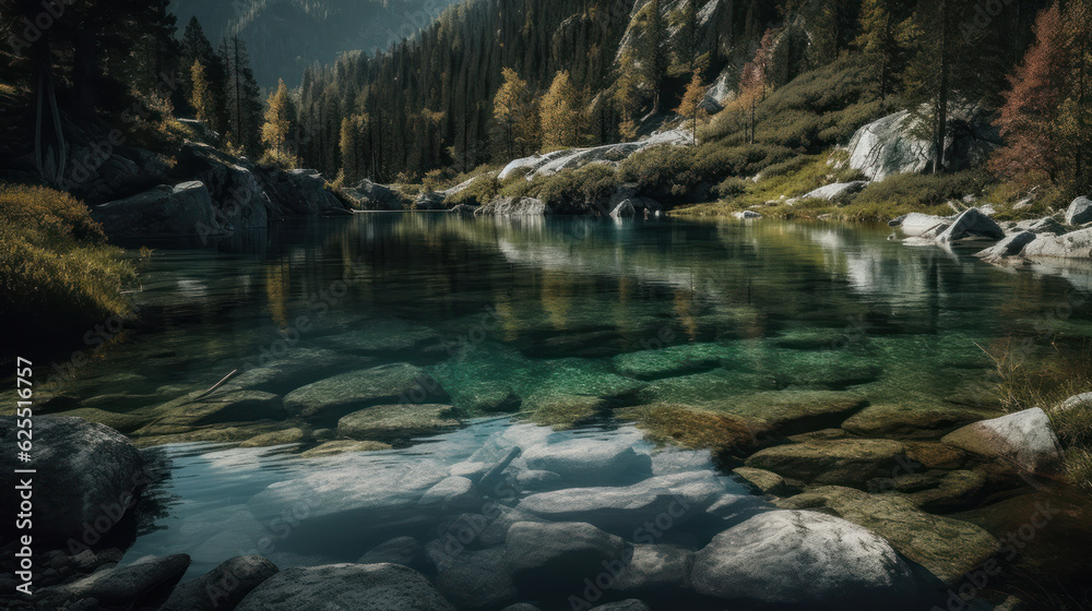 Lake, forest, mountains