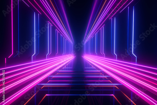 3D Render neon rays blue and purple backgroundGenerative AI