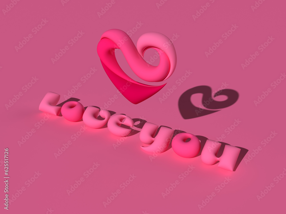 3D Rendered Typography of word Love you in Matte theme