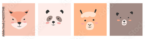 set of scandinavian simple portrait animals fox
