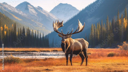 Majestic Male Moose with Large Antlers in the Wild