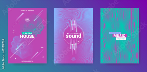 Abstract Music Posters Set. Electronic Party Flyer. Vector Edm
