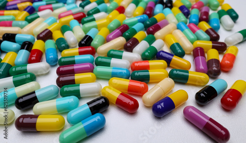 colored pill capsules placed on a white background