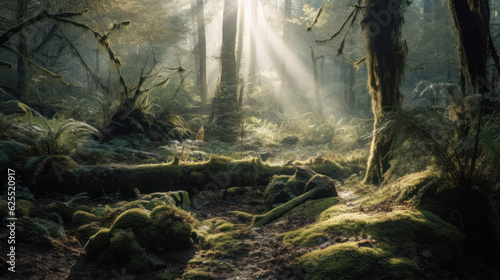 Green, morning forest