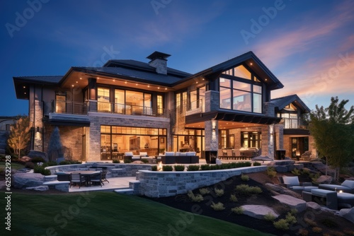 Gorgeous evening view of the exterior of a newly constructed home © 2rogan