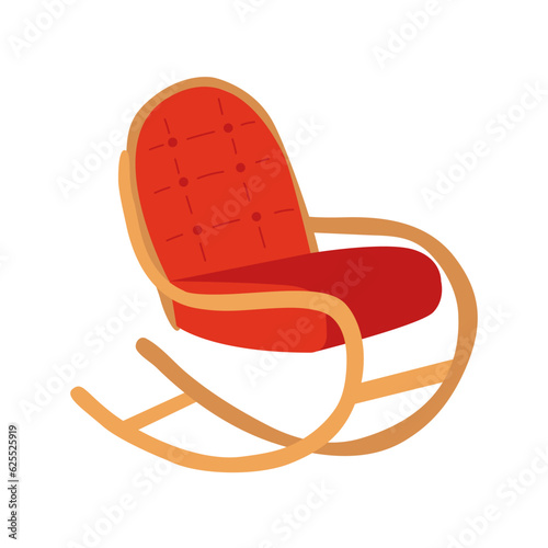 Cozy wicker rocking chair flat style illustration. Vector interior rocking chair clipart