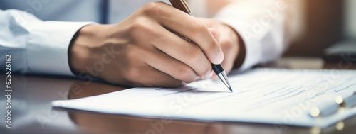 Close up of a person signing a document
