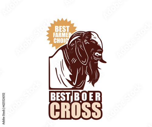 BEST CROSS BOER LOGO, silhouette of big goat face, this image is perfect for company logo, breeding goat farm company, goat seller, goat owner etc.