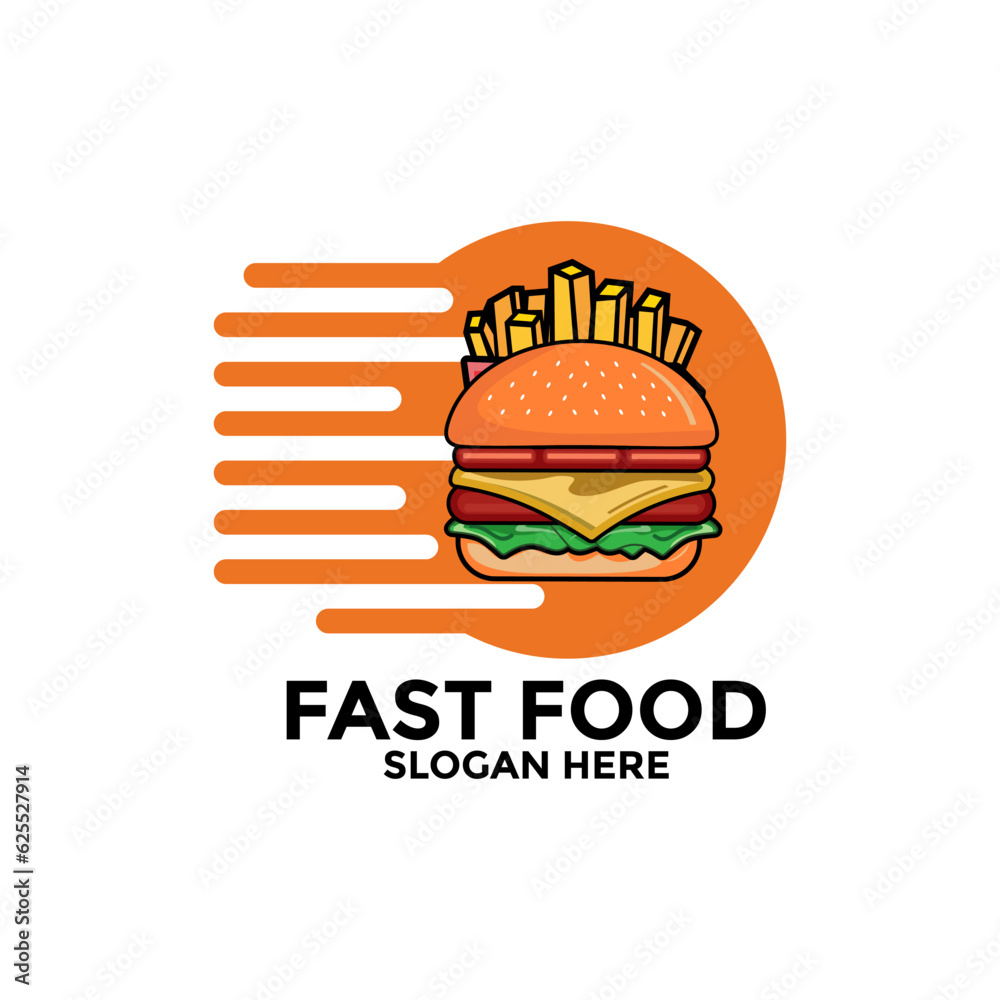Burger and French fries logo design vector template, Fast food flat logo modern minimal design illustration. Burger and French fries logo design vector template, Fast food flat logo modern minimal design illustration.