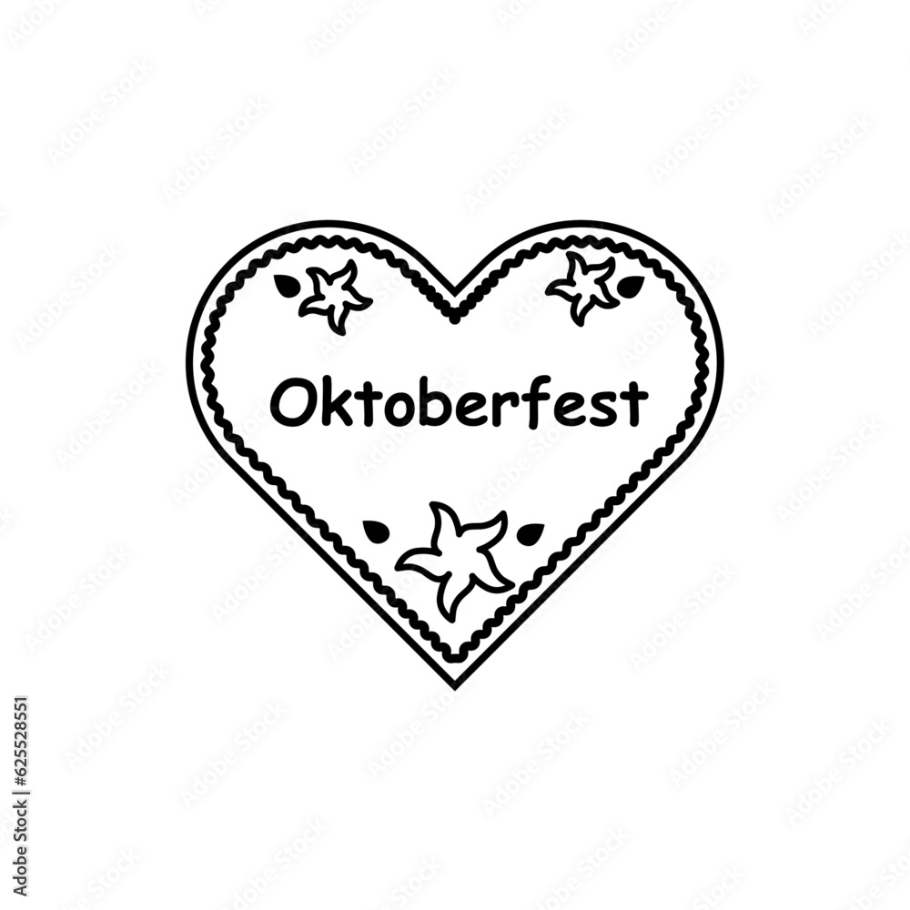 Oktoberfest with gingerbread heart and edelweiss vector illustration on white background