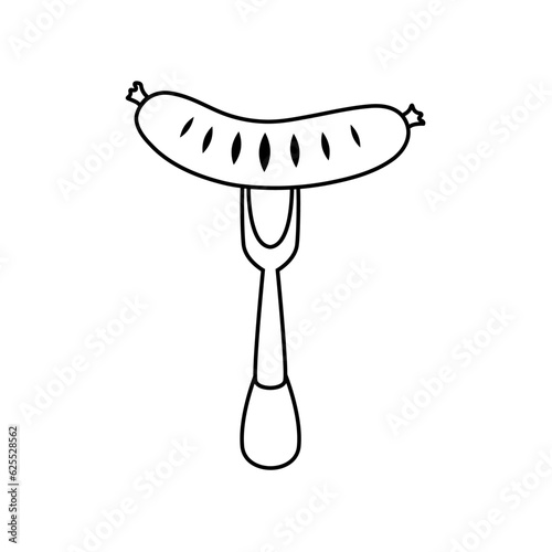 grilled sausage on fork vector illustration on white background
