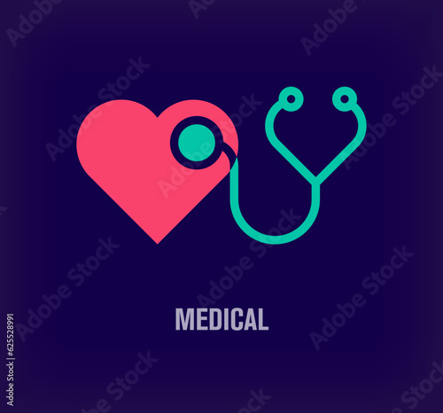 Creative stethoscope and heart logo. Unique color transitions. Unique medical sign logo template. vector