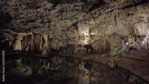 Blansko district, Czech Republic - February 25, 2023: Punkva Caves. Caves Moravian Karst. Stolognites, the underworld. photo