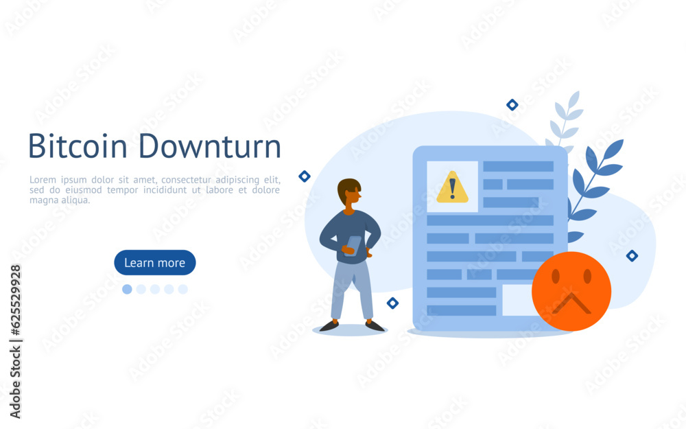 bitcoin downtrend illustration set. characters seen bad news that lowers the value of the bitcoin. bitcoin fluctuation concept. vector illustration.
