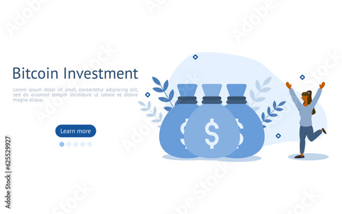 bitcoin technology illustration set. characters are earning bitcoins with volatility to make a lot of profit. bitcoin value concept. vector illustration.