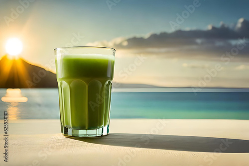 green matcha or maccha tea in a glass on natural background, detox and healthy drink created with generative ai technology