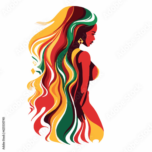 illustration of a woman, Silhoutte of African woman with the colors of the flag of Cameroon