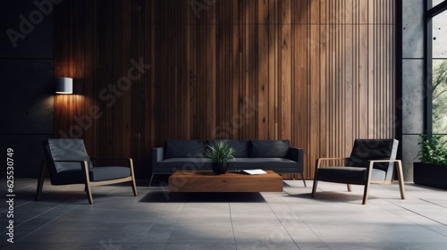 dark contemporary waiting room interior wooden