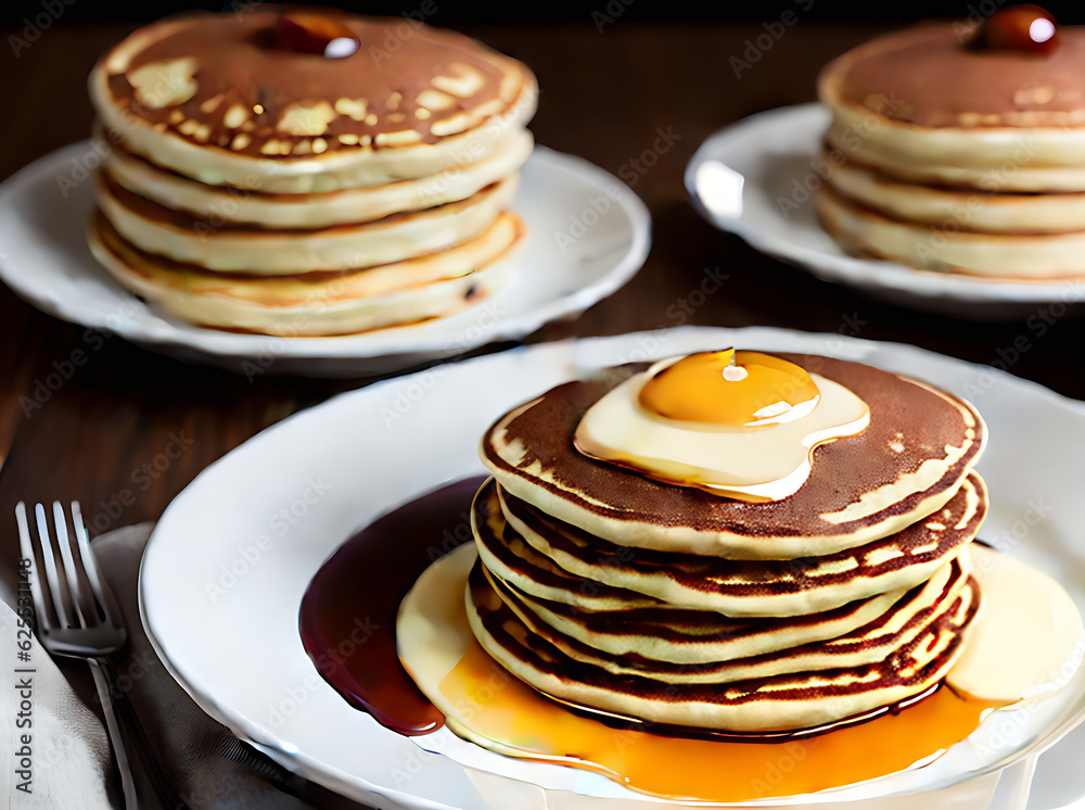 Realistic pancakes neutral tones warm lights highlydetailed