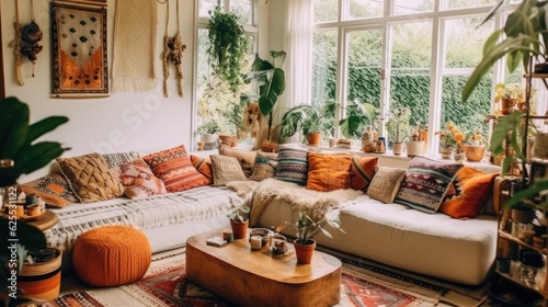 boho cozy living room design bright