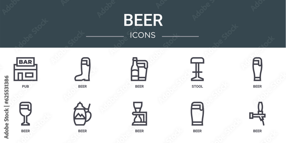 set of 10 outline web beer icons such as pub, beer, beer, stool, vector icons for report, presentation, diagram, web design, mobile app set of 10 outline web beer icons such as pub, beer, beer, stool, vector icons for report, presentation, diagram, web design, mobile app