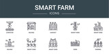 set of 10 outline web smart farm icons such as conveyor, milking, harvest, smart farm, smart farm, milking, vector icons for report, presentation, diagram, web design, mobile app