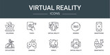 set of 10 outline web virtual reality icons such as hologram, touch, virtual reality, degrees, smartphone, vr platform, gamepad vector icons for report, presentation, diagram, web design, mobile app