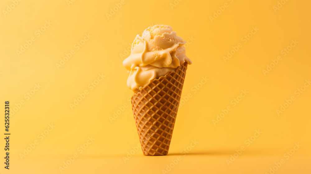 Ice cream cone on soft yellow background Ice cream cone on soft yellow background