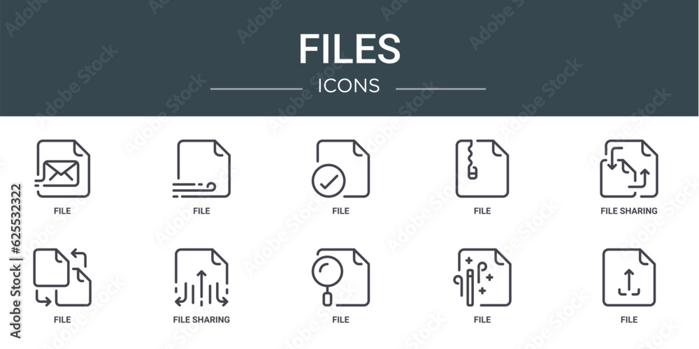set of 10 outline web files icons such as file, file, file, sharing, sharing vector icons for report, presentation, diagram, web design, mobile app
