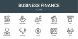 set of 10 outline web business finance icons such as exchange, piggy bank, skills, credit card, atm, business man, exchange vector icons for report, presentation, diagram, web design, mobile app