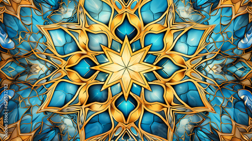 Blue and yellow arabesque, abstract wallpaper