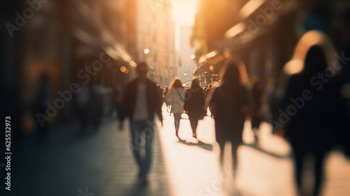 Blurred people walking in the street with soft bokeh