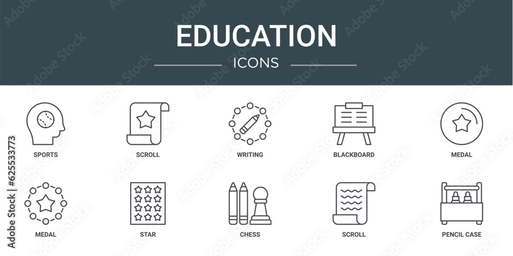 set of 10 outline web education icons such as sports, scroll, writing, blackboard, medal, medal, star vector icons for report, presentation, diagram, web design, mobile app set of 10 outline web education icons such as sports, scroll, writing, blackboard, medal, medal, star vector icons for report, presentation, diagram, web design, mobile app