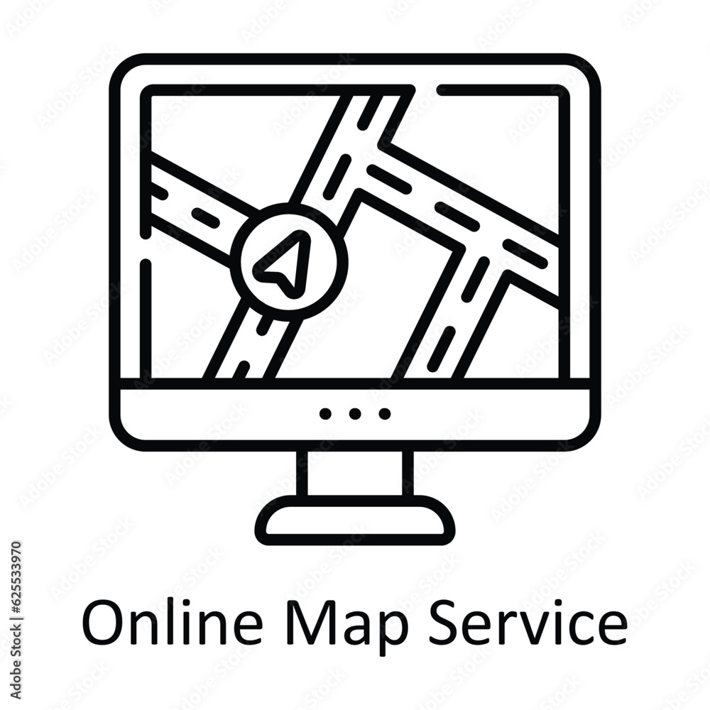 Online Map Service Outline Icon Design illustration. Map and Navigation Symbol on White background EPS 10 File Online Map Service Outline Icon Design illustration. Map and Navigation Symbol on White background EPS 10 File