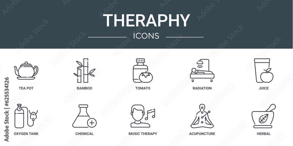 set of 10 outline web theraphy icons such as tea pot, bamboo, tomato, radiation, juice, oxygen tank, chemical vector icons for report, presentation, diagram, web design, mobile app set of 10 outline web theraphy icons such as tea pot, bamboo, tomato, radiation, juice, oxygen tank, chemical vector icons for report, presentation, diagram, web design, mobile app