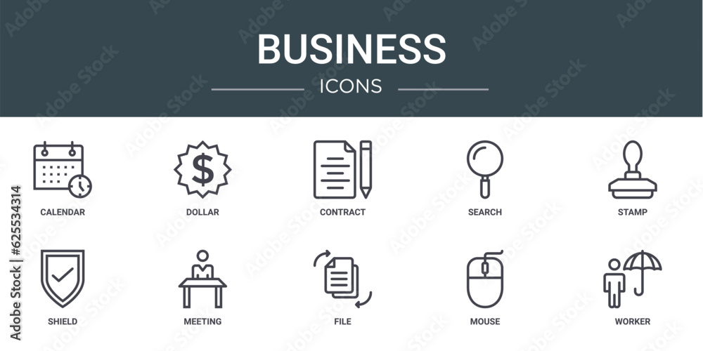 set of 10 outline web business icons such as calendar, dollar, contract, search, stamp, shield, meeting vector icons for report, presentation, diagram, web design, mobile app set of 10 outline web business icons such as calendar, dollar, contract, search, stamp, shield, meeting vector icons for report, presentation, diagram, web design, mobile app