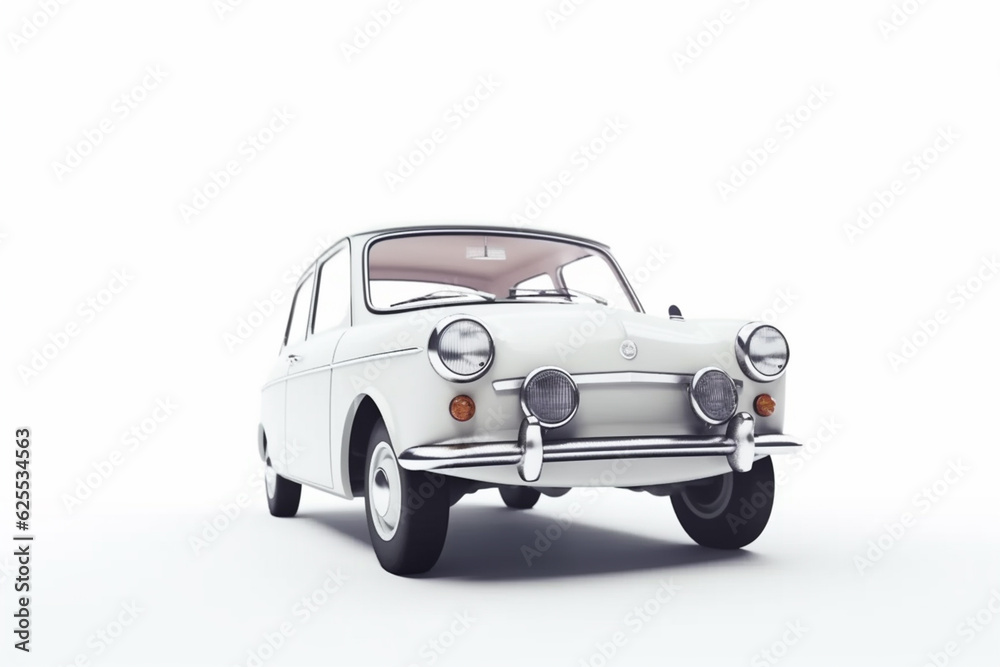 Cute Retro car on White background. 3d render illustration. generative ai