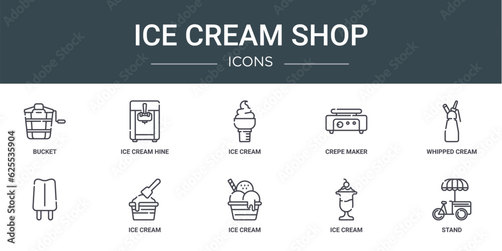 set of 10 outline web ice cream shop icons such as bucket, ice cream ...