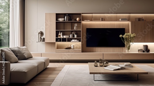 modern interior living room wooden cabinet