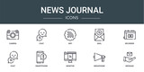 set of 10 outline web news journal icons such as camera, chat, wifi, mail, recorder, chat, smartphone vector icons for report, presentation, diagram, web design, mobile app