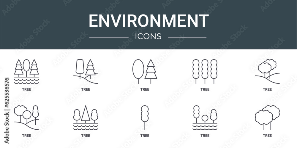 set of 10 outline web environment icons such as tree, tree, tree, vector icons for report, presentation, diagram, web design, mobile app