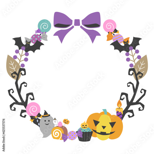 ハロウィンのフレームデザイン / ハロウィーン、イラスト、カボチャ、秋、飾り、デザイン、リボン、枠、見出し、あしらい、ベクター