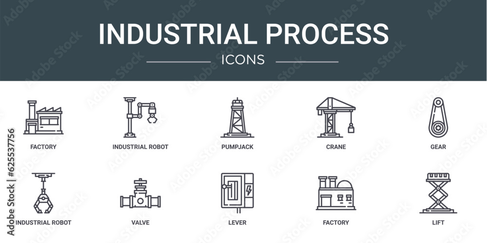 set of 10 outline web industrial process icons such as factory ...