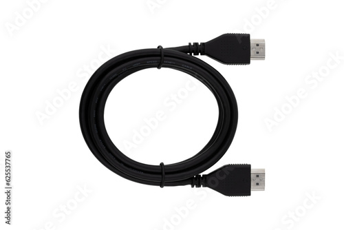 HDMI cable on a white background. HDMI cable closeup isolated on white background.