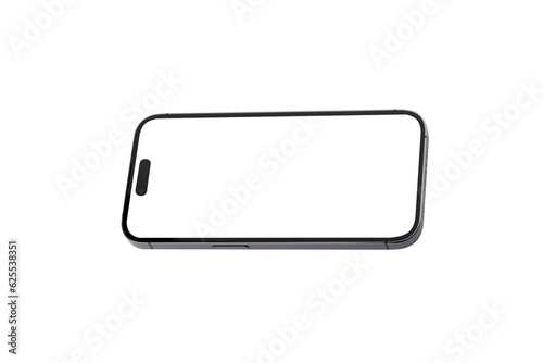 Smartphone with a blank screen on a white background. Smartphone mockup closeup isolated on white background.