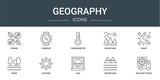 set of 10 outline web geography icons such as spring, compass, thermometer, mountains, night, river, autumn vector icons for report, presentation, diagram, web design, mobile app